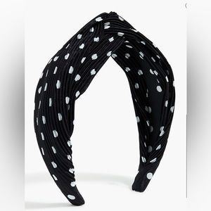 NWT JCrew Pleated Knot Headband, Black w/ White polka Dots, Original Packaging